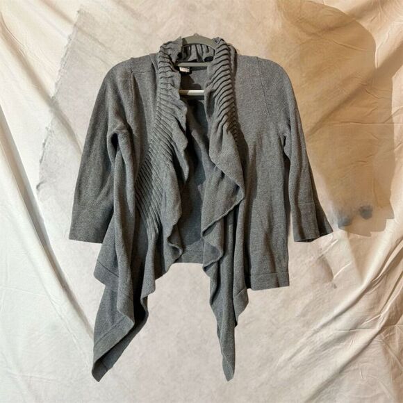 Soft Surroundings Ruffle Cardigan M Open Front Cozy Waterfall Knit Feminine Chic - Picture 3 of 10